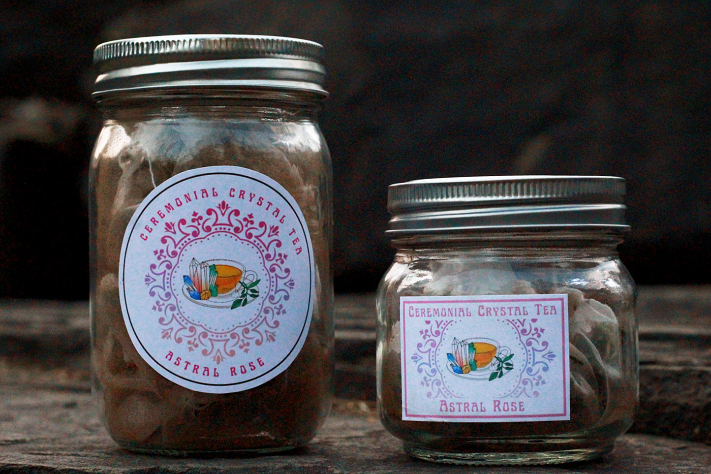 Astral Rose Tea Blend, Front of jar (Big & Small)